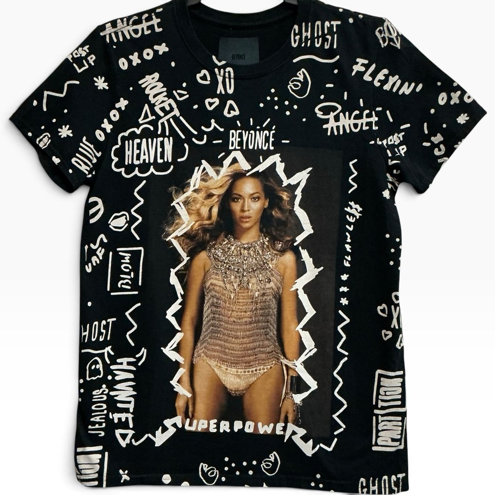 Beyoncé Superpower Self Titled AOP Graphic T Shirt Black S Rare 2013 Era